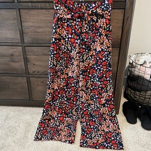 Ann Taylor Black Floral Wide Leg Pants